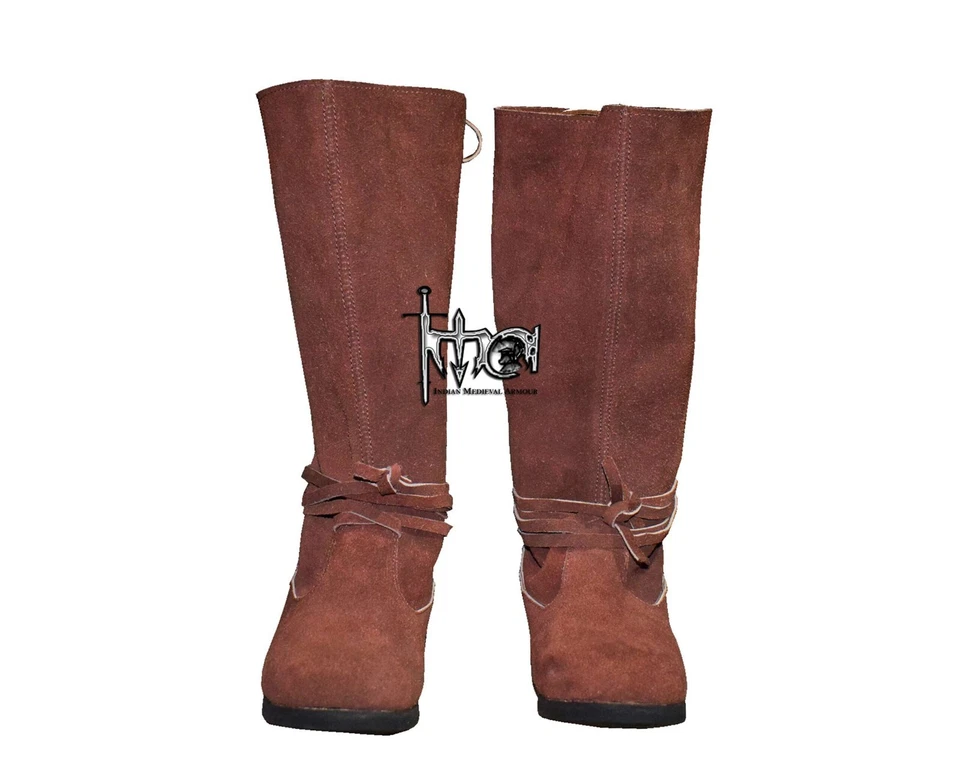 Renacimiento Gamuza Cuero Botas Larp Zapatos Vikingo Medio Alto Bota SCA Disfraz Foto 4 de 4