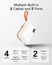 Power Bank with Built in Cables,10000mAh Battery Pack 4 Output 1 Input Charger 