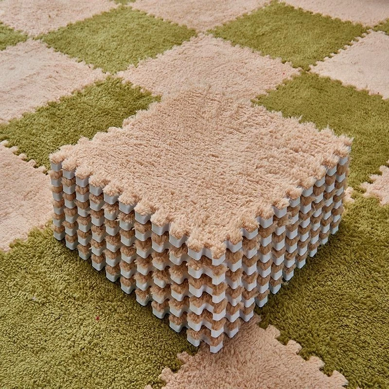 12 X 12 Inch Interlocking Carpet Tiles,10 Pieces EVA Foam Mats, Soft Fluffy  Plush Area Rugs Floor Tiles, Puzzle Play Mat for Living Room Bedroom,Light