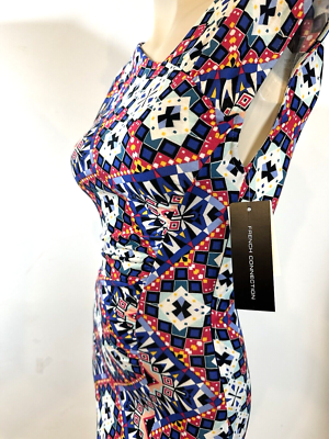 French Connection Electric Mosaic Sheath Dress Womens 4 Blue Combo