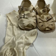 Antique Victorian Baby Shoes Toddler Leather White Sandal Adjust Buckles