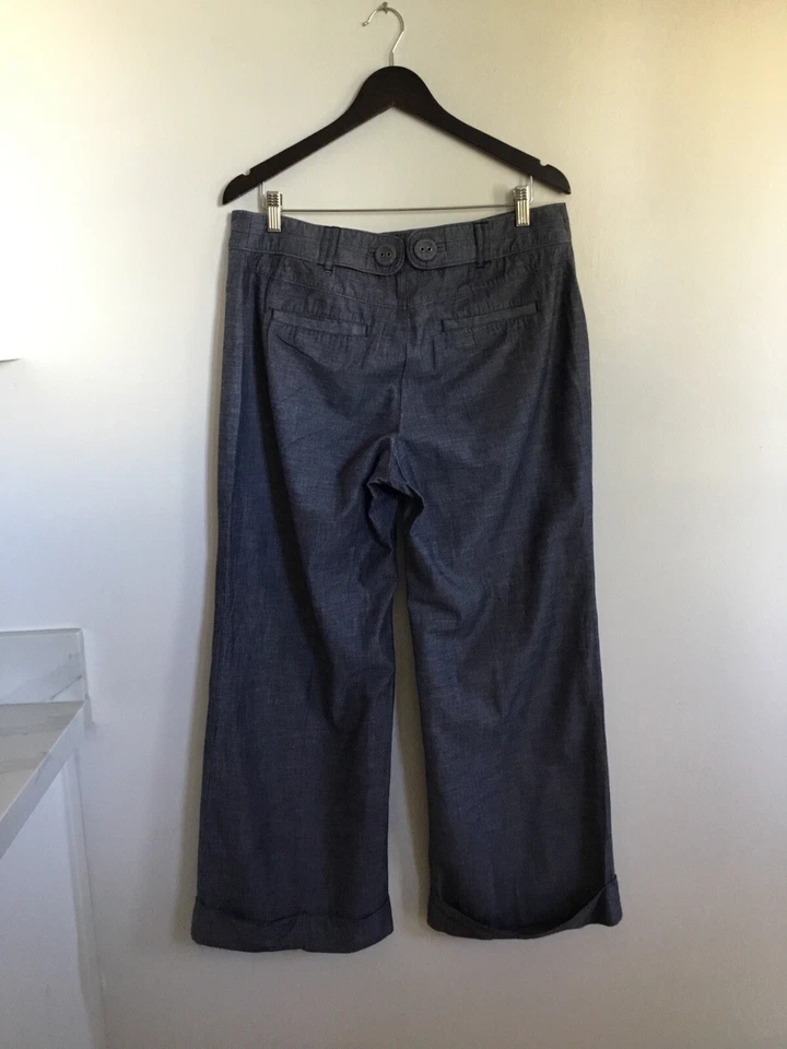 Pantalones de pierna ancha Elevenses para mujer talla 12 azules tiro medio bolsillos pequeños Y2K cambray Foto 2 de 4