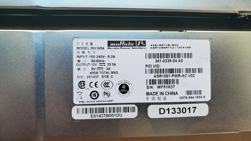Lot de 2 alimentations ASR1001-PWR-AC V02 341-0338-04 A0 pour routeur ASR1001 - Photo 2/5