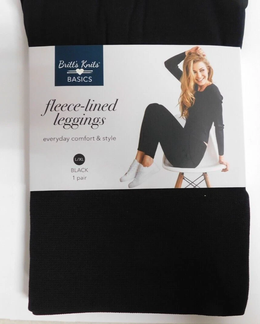 BRITTS KNITS Womens Fleece-Lined Leggings Everyday Comfort & Style L/XL  BLACK