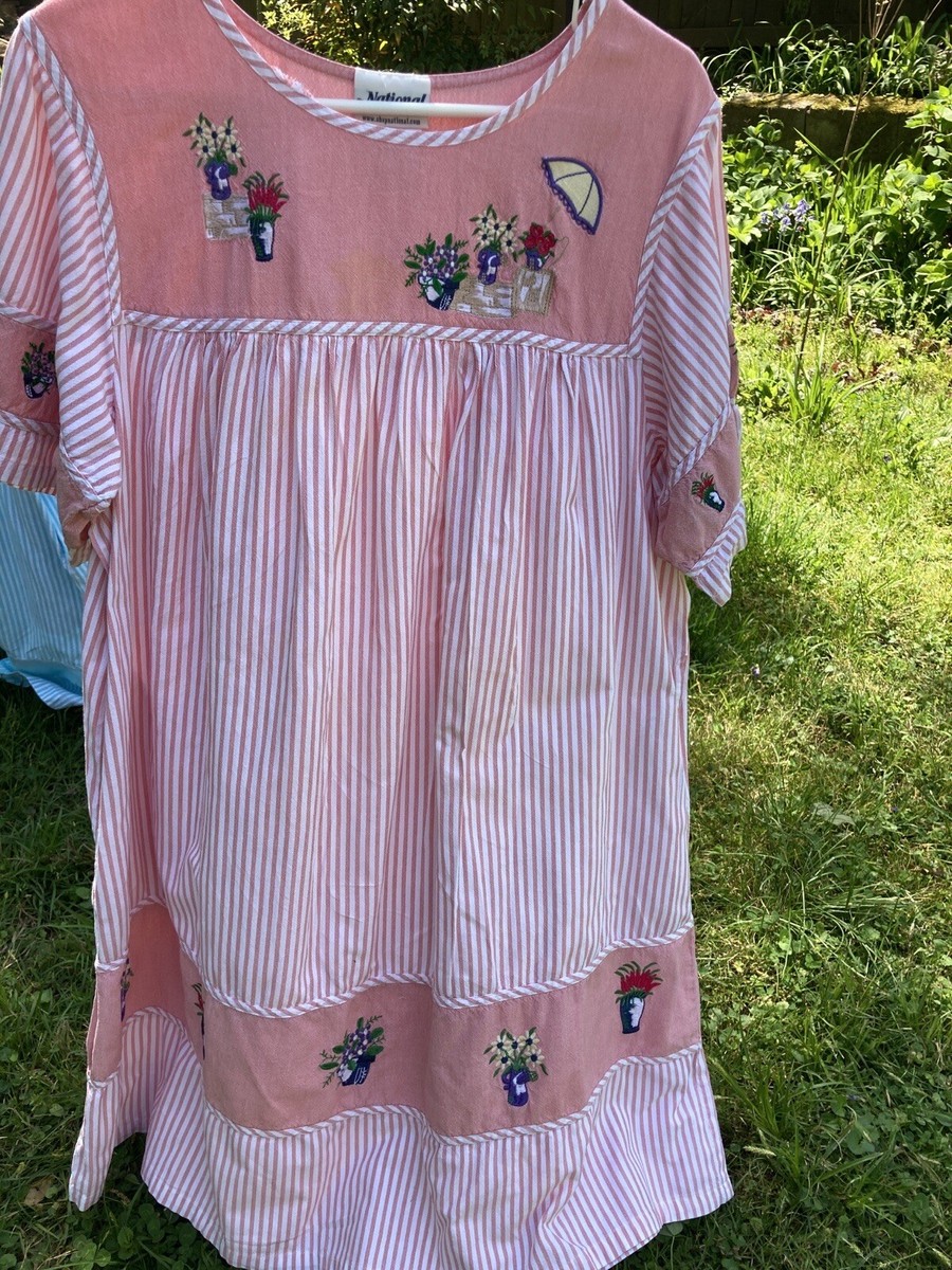 National Patio dress Salmon Pink Embroidered Striped 2X Cottagecore DUPLICATE | eBay National Patio dress Salmon Pink Embroidered Striped 2X Cottagecore DUPLICATE | eBay
