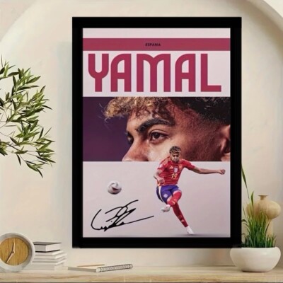 Yamine Jamal gerahmt Barcelona Spanien gedruckt Signatur Leinwandbild 60 cm x 40 cm