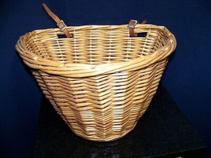 Vintage 1970s Wicker Rattan Front Bicycle Basket Leather Straps Great Patina!