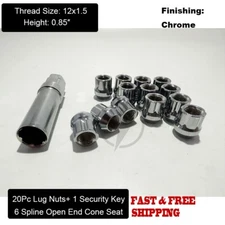 20 Open Lug Nuts 12x1.5 For Chevy Corvette Camaro S10 Firebird GTO +Security Key