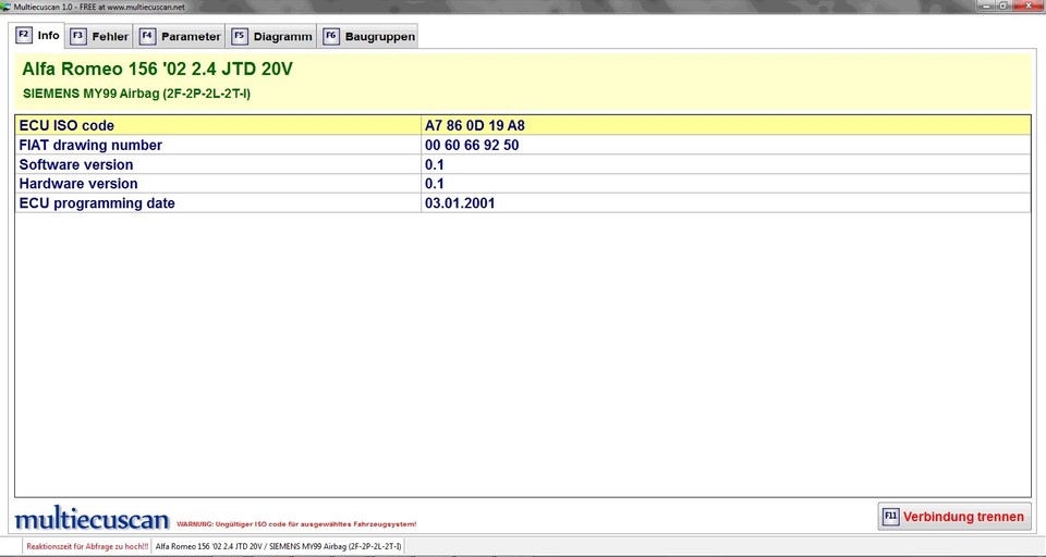 Adattatore OBD 16 Pn TPO A2 Per DAGNOS AUTO Fat Alfa Lanca