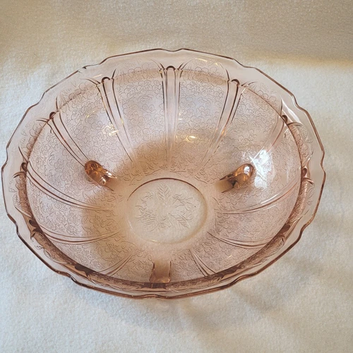 Jeanette Glass Vintage Depression Glass Cherry Blossom Pink 3-Footed Bowl