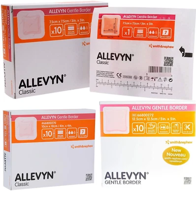 Allevyn Gentle Border Dressings Pack of 10 Various Sizes Showerproof Adhesive