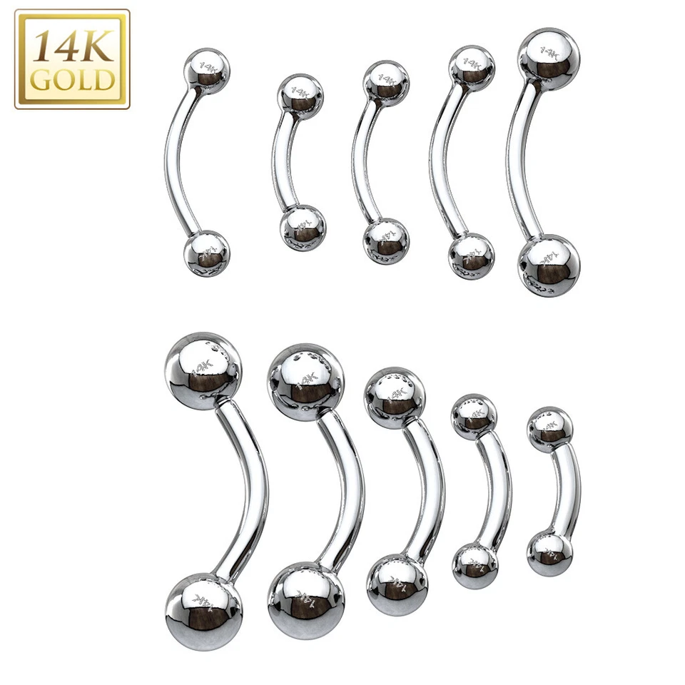 14K Gold Basic Curve Barbell Eyebrow Ring Lip Rook Daith Snug Piercing 16G - Image 3 of 4