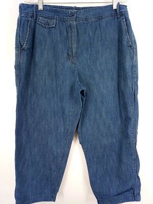 Classic Elements Women's 100% Cotton Blue Jeans Capris Very Relaxed Fit Size 12