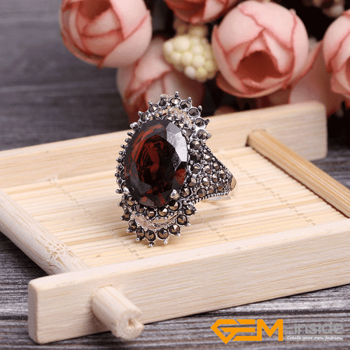 Natural Oval Gemstone Marquis Marcasite Beads Silver Jewelry Ring Size #6#8 Gift - Picture 48 of 55