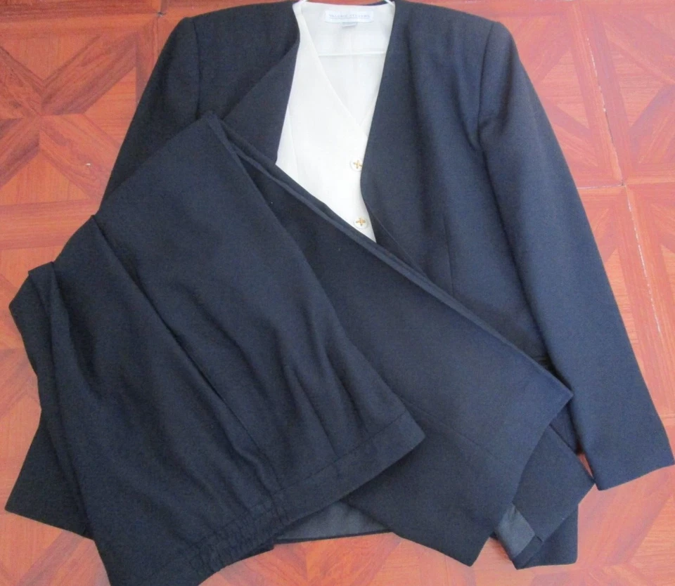 Valerie Stevens Mujer Traje de Carrera 3 Piezas Pantalones Chaleco Chaqueta - Negro Crema 8 Foto 4 de 4