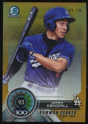 2018 Bowman Chrome Jeren Kendall Rookie #/50 Gold Scouts Top 100 Dodgers RC