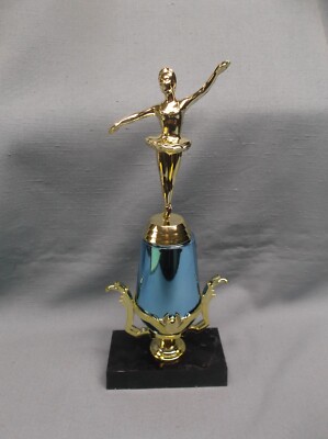 ballet dancing trophy award ballerina blue riser gold trim black base