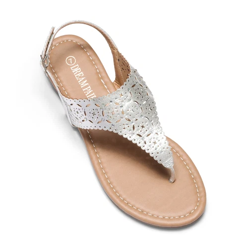 Women T-Strap Rhinestone Casual Wear Cut Out Thong Flat Sandals - Picture 7 of 45