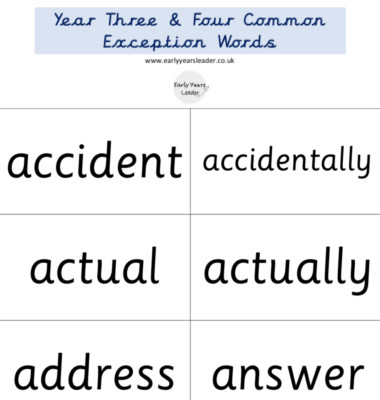 Year 3 & Year 4 Common Exception Laminated Word Mat & Printed Flashcards Learn