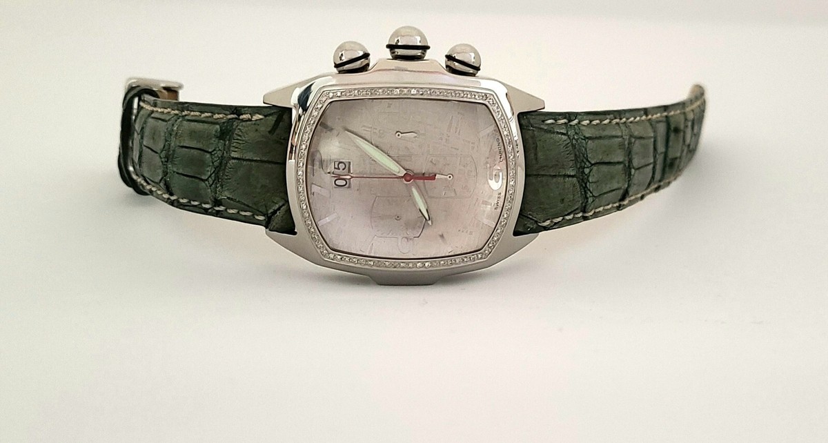Invicta Diamond Lupah Meteorite Silver Watch with green alligator strap Limited Edition / 1,000 Diamond Invicta Lupah Meteorite Dial  main image 2