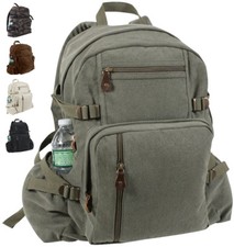 Washed Canvas Backpack School Knapsack Army Style Travel Bag Pack -Mini or Jumbo