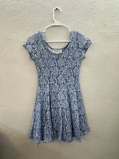 La Belle Womens Dress Size Small Blue Floral Lace Short Sleeve Vintage