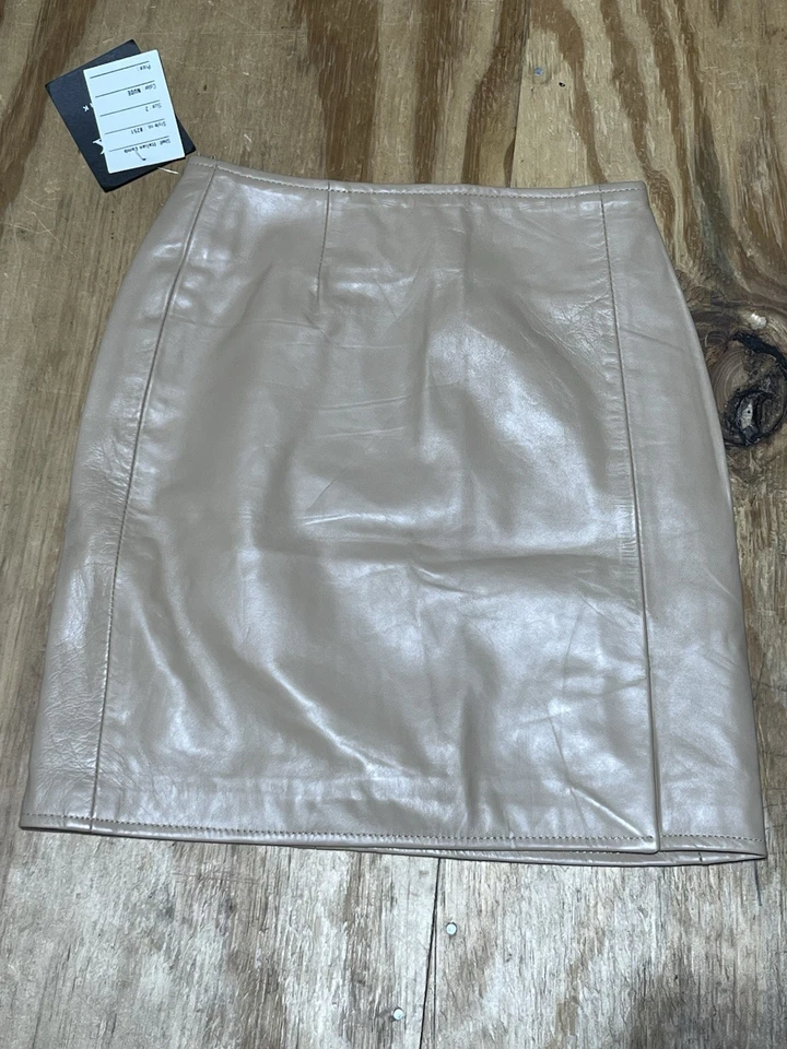 Trek New York Genuine Italian Lamb Leather Skirt Women 2 Nude @L1 - Image 2 of 4
