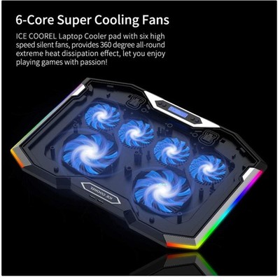 Stylish Gaming Laptop Cooler, 6 RGB Fans, Adjustable Stand