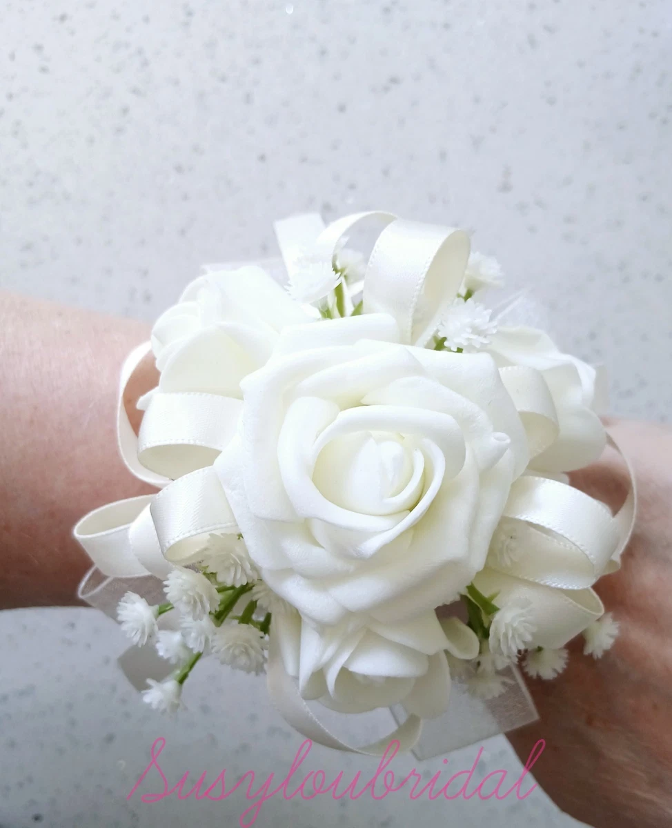 Set Di 2 Corpetti Da Polso Per Donna E Uomo – Rosa E Blu Scuro Con Perle E Pizzo – Accessori Per Matrimonio E Festa