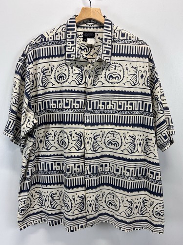 Vtg J. Peterman Batik Style Shirt XXL 2XL Men Button Up Short Sleeve Indonesia - Picture 1 of 5