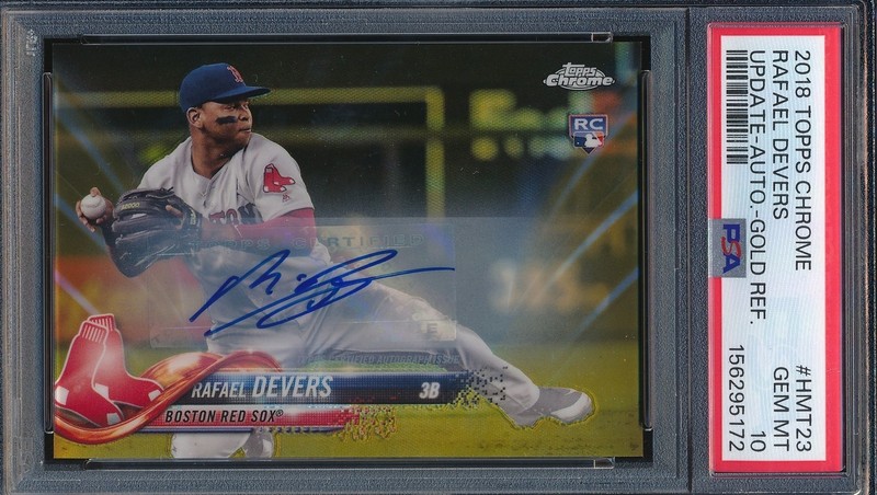 2018 Topps Chrome GOLD Refractor Rafael Devers #HMT23 PSA 10 Rookie Auto /50