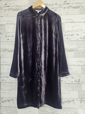 Garnet Hill Estelle Velvet Shirtdress Long Sleeves Seam Pockets Womens Small