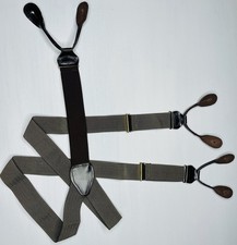VTG Suspenders Taupe Ribbon Leather Button On Adjustable Braces England