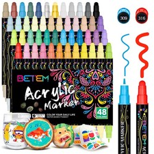 Betem 48 Colors Dual Tip Acrylic Paint Pens 1 Count Pack of 48 , multi-color