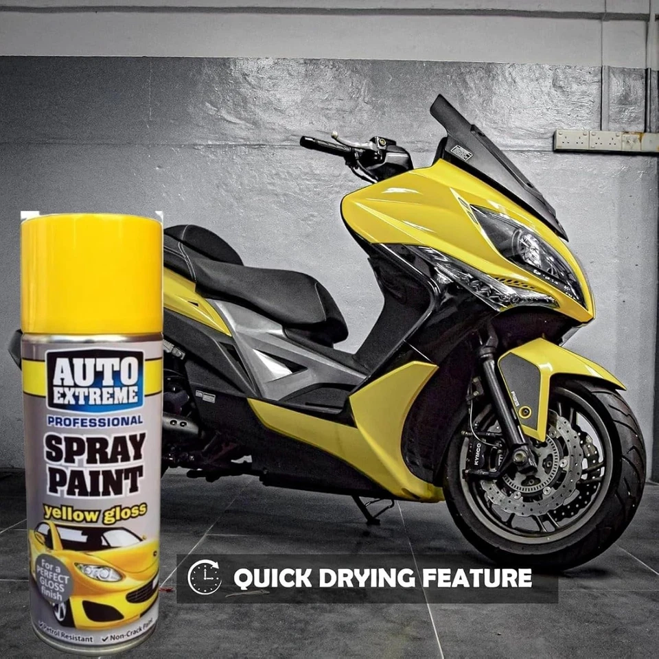 3 x YELLOW GLOSS SPRAY PAINT 400ML AEROSOL CAN AUTO EXTREME METAL WOOD PLASTIC - Image 2 of 4