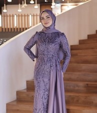 Lilac Evening Dress Size 46 With Matching Scarf And Detachable Side Piece