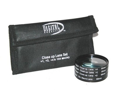 Digital Concepts 58mm Close Up Macro Lens Set, +1 +2 +4 10x with Carry Pouch