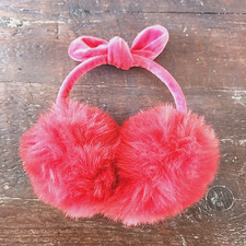 Red Fuzzy Faux Fur Earmuffs Adult Removable Bow Ear Muffs