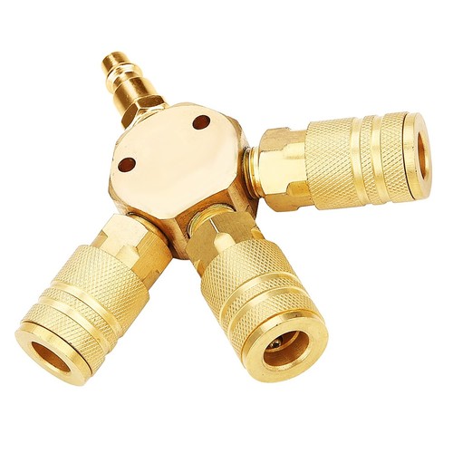 3 Way Air Manifold Steel 1/4'' Universal Air Hose Splitter Air Compressor Qui...
