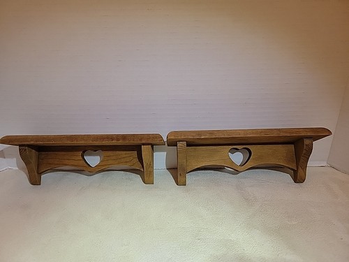 Wooden Shelf x2- SMALL Country Cabin Style 8" Long Heart Cut Out