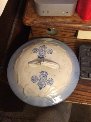 Chamber Pot Lid Crock Lid Flower Design 1890 s Stoneware 