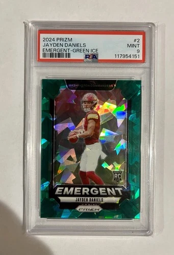 2024 Panini Prizm Emergent Jayden Daniels #2 Green Ice Prizm PSA 9 MINT OROY RC