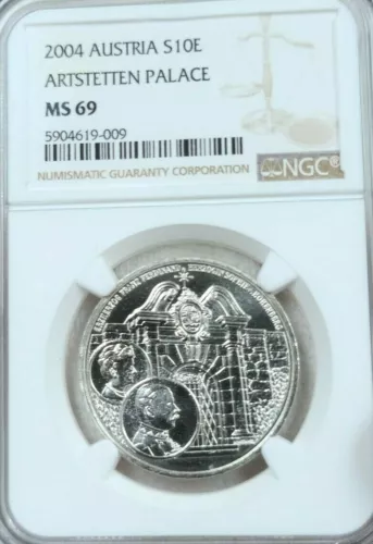 2004 AUSTRIA SILVER 10 EURO S10E ARTSTETTEN PALACE NGC MS 69 TOP POP 1