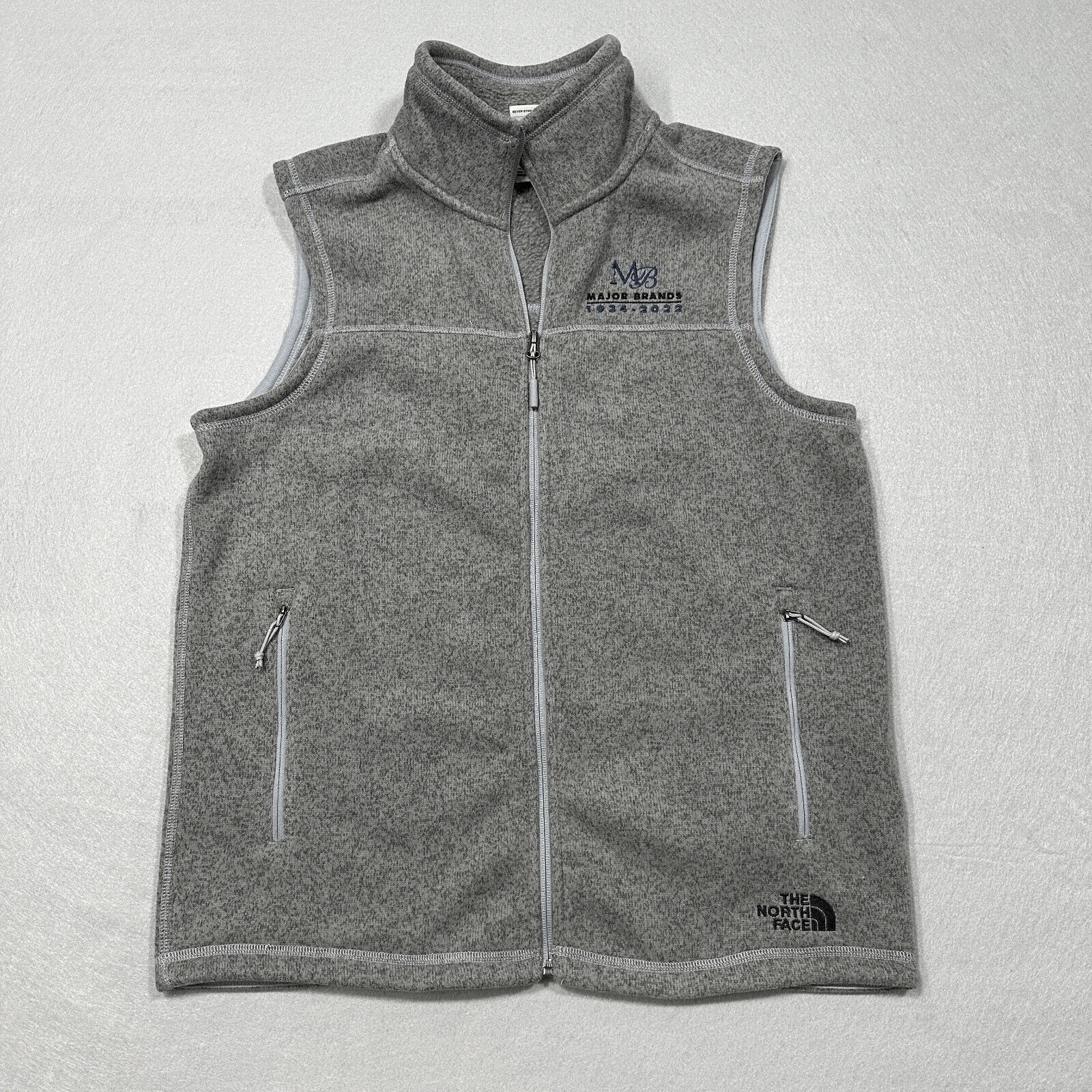 North Face Fleece Vest Mens Large Grey Full Zip Embroidered Chest Logo