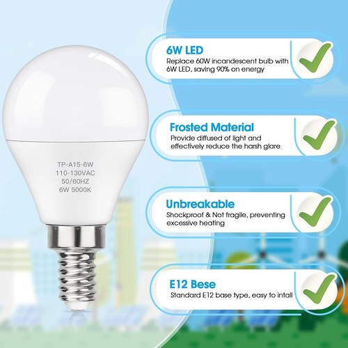 Long-Lasting 6W E12 LED Bulbs - 5000K Daylight White, 24 Pack Ideal for Fixtures - Picture 7 of 11