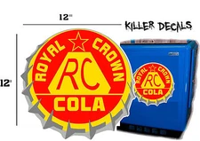 12" RC ROYAL CROWN COLA BOTTLE CAP DECAL COOLERS SODA POP MACHINE STYLE 1