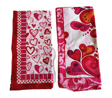 Set of 2 Red Hearts Valentine Day Head Bandanas Scarf Neckerchief 21" Square