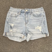 So Jeans Shorts Juniors 3/26W 25x2 Distressed Cuffed Blue Stretch Denim