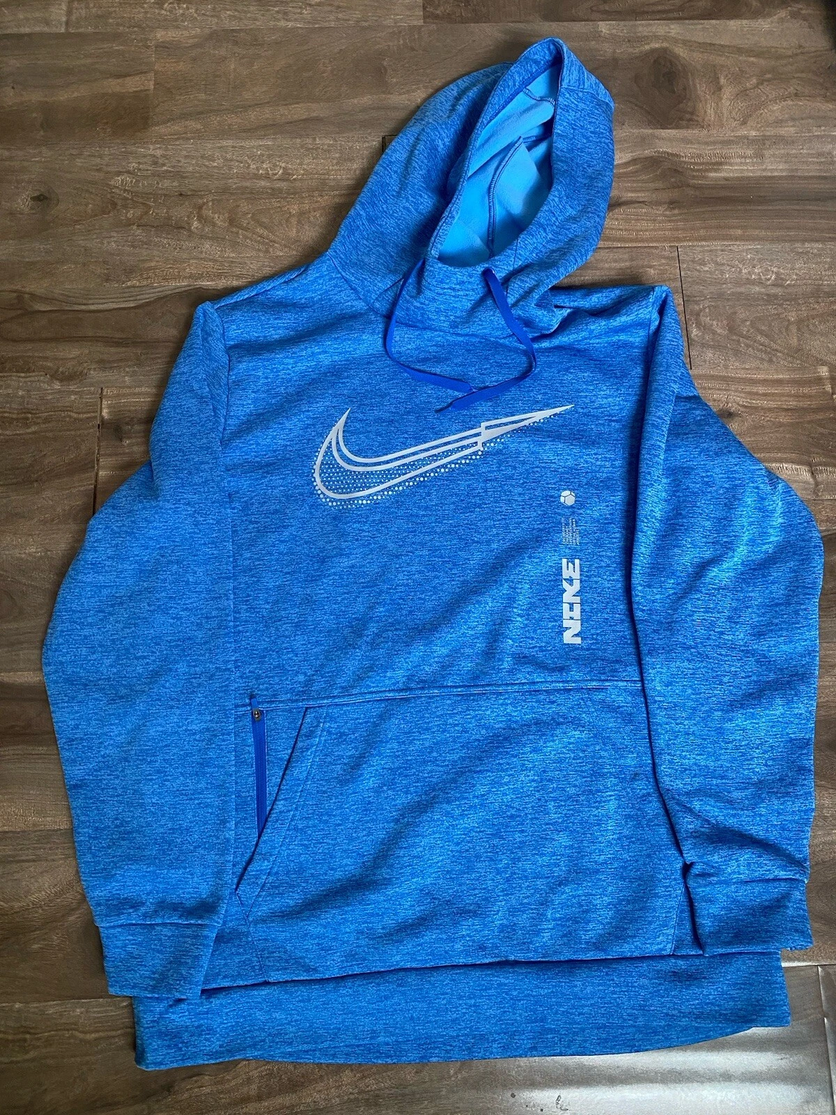 Nike Training Hoodie Men’s Large Therma-Fit Blue Zipper Pocket Sweatshirt Fleece