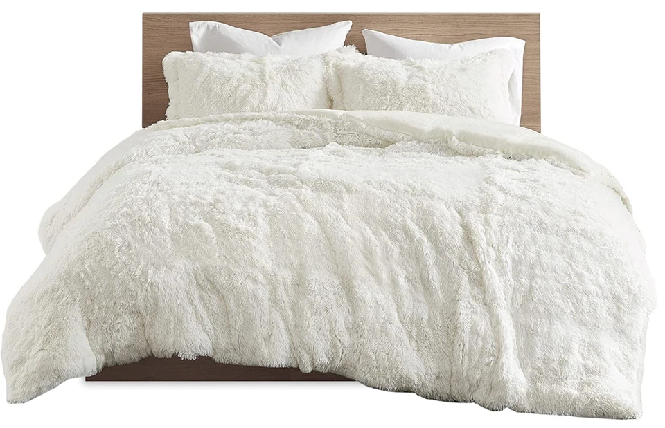 Intelligent Design ID12-1924 Shaggy Fur Duvet Cover Set Full Queen Ivory - Image 3 of 4